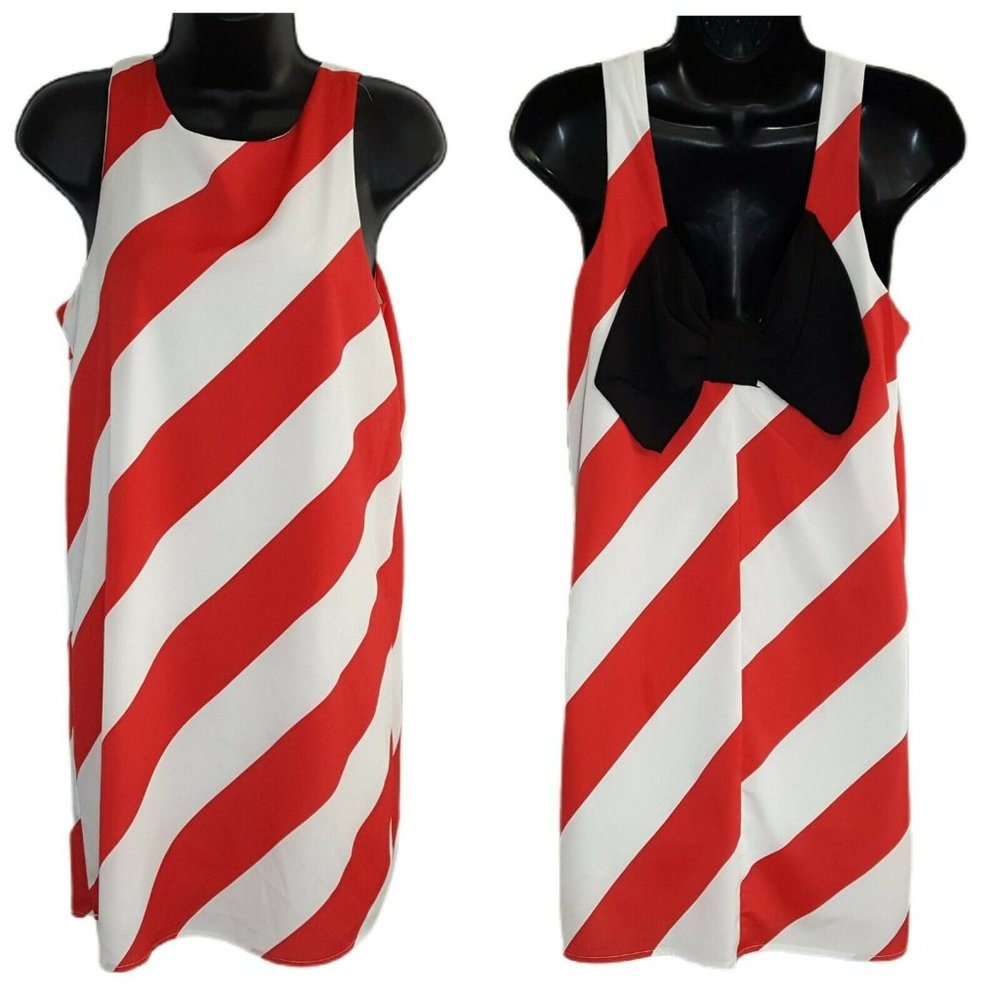 Everly Red and White Striped Dress with Black Bow